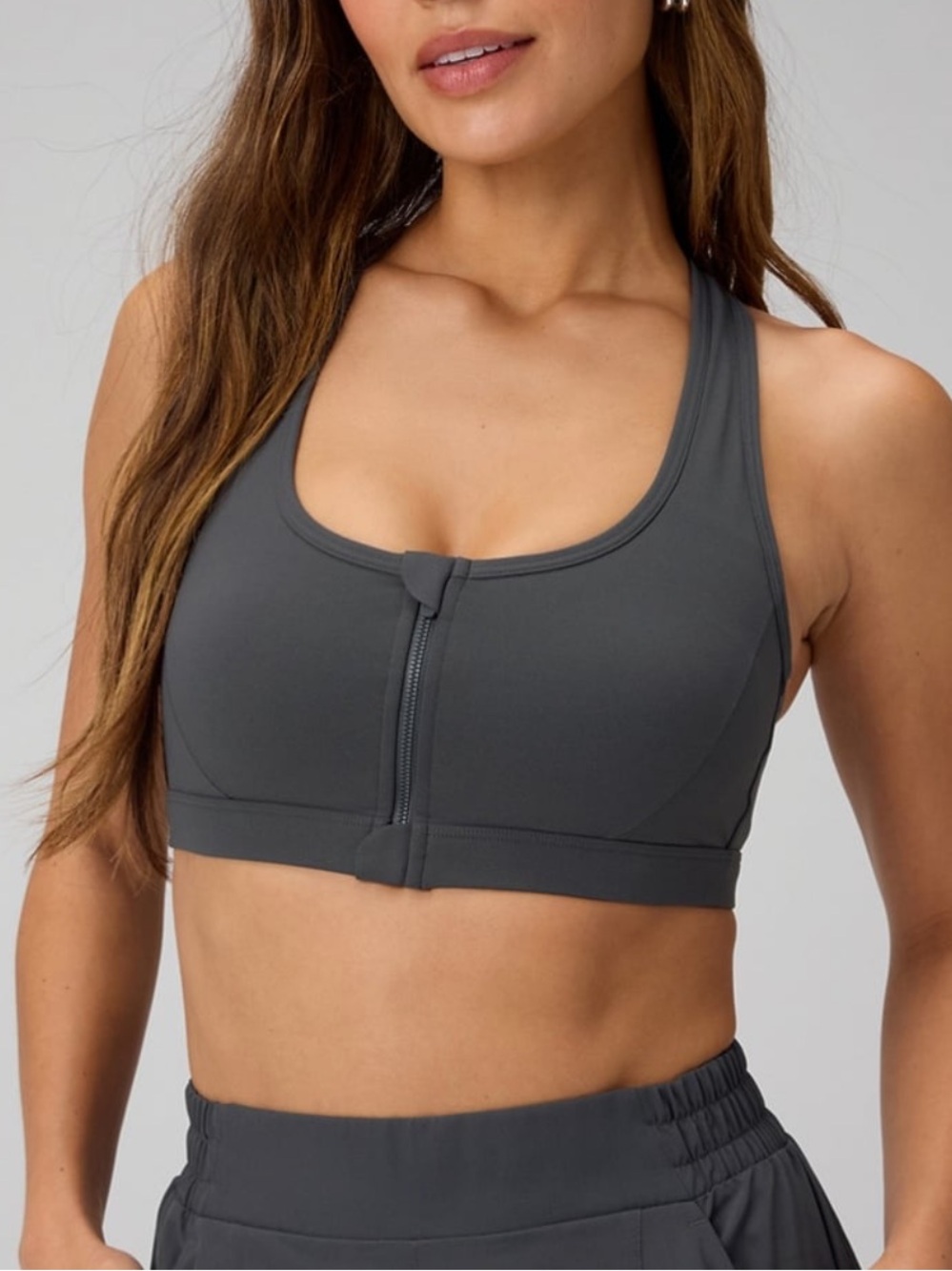 Fabletics Essential Front Zip Medium Impact Sports Bra, Size M